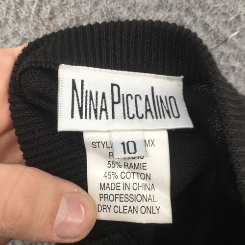 Nina Piccalino Sweater Dress Womens 10 Brown Cotton Blend Knit Beaded V-Neck - Picture 12 of 14