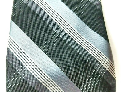 Bergamo New York Necktie Tie Mens Black Gray Striped EUC