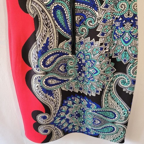 LANVIN Blue Red Paisley Sheath Dress Sz 38/6 Cap-Sleeve Knee Length Designer - Picture 8 of 12