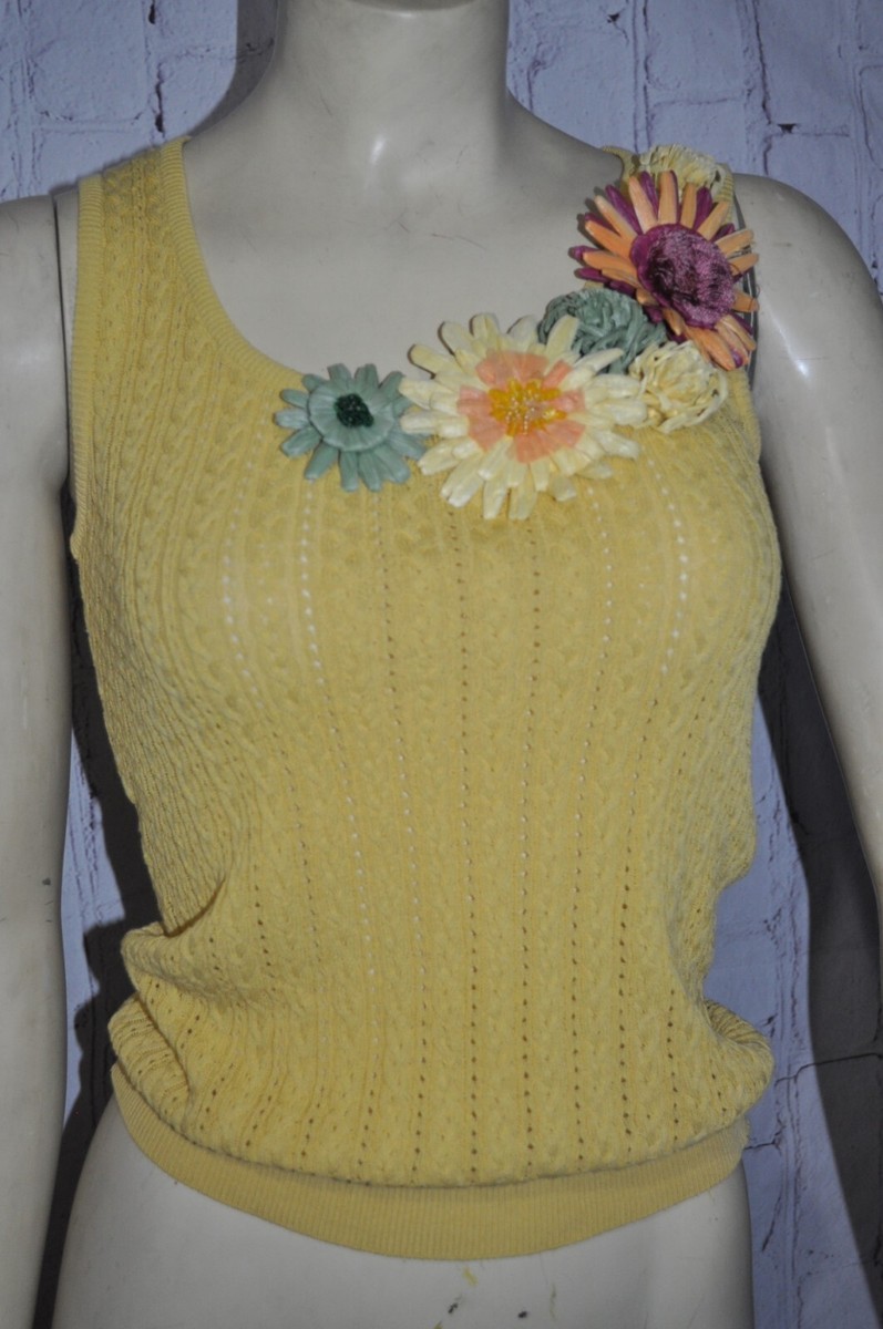 【MOSCHINO CHEAPANDCHIC】 フラワー装飾 ノースリーブニット Vintage Moschino Cheap and Chic yellow cotton sleeveless