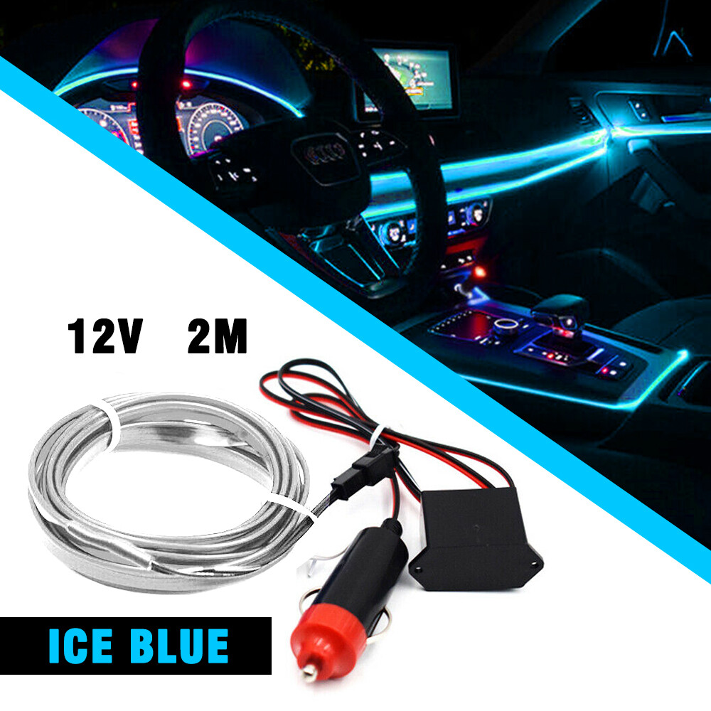Ice Blue Car Interior Decorative Atmosphere Wire Strip Light Lamp Accessories 2m