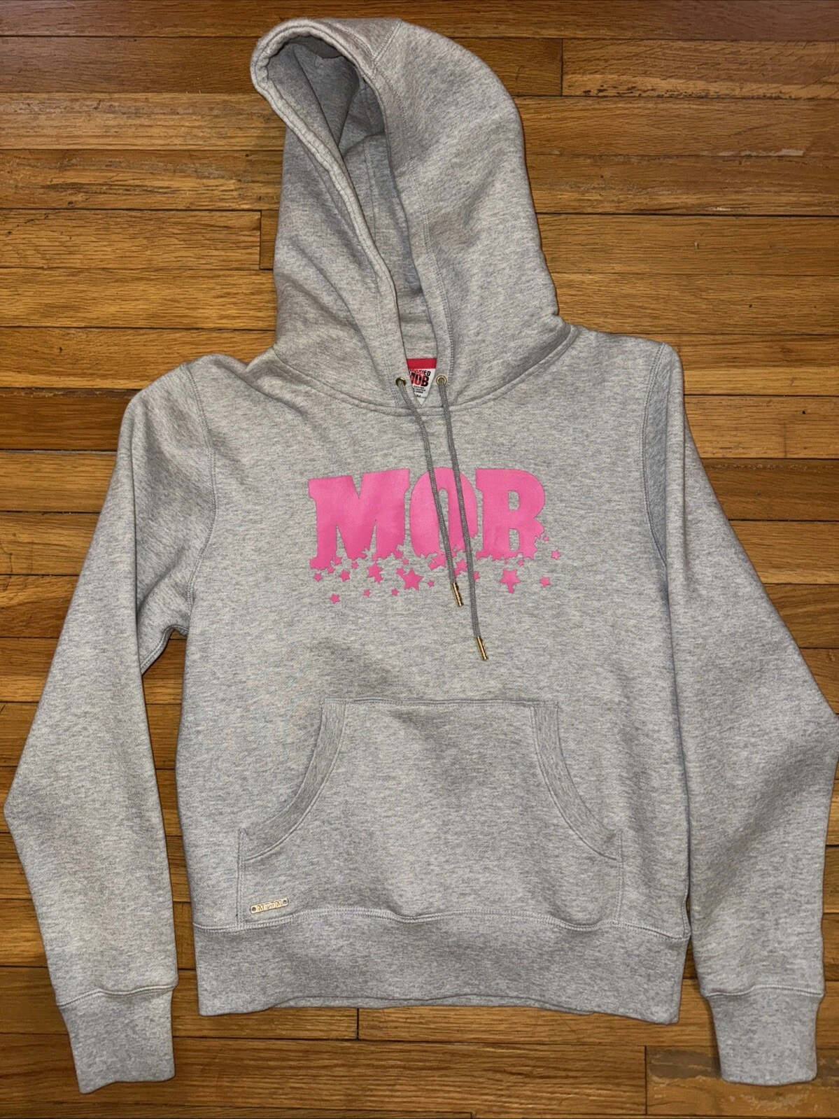 Sweat à capuche femme Married To The Mob Supreme taille S M L gris rose étoiles ✨