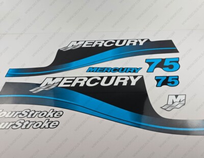 Mercury 75 hp Four Stroke outboard engine decals BLUE sticker set reproduction