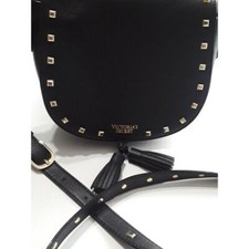 Victoria's Secret Black Studded Crossbody Bag Tassel Adjustable Strap