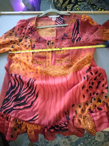 Peter Nygard BOHO Red/Orange Tunic Blouse Sheer Lined Size 10 EUC - Picture 3 of 5