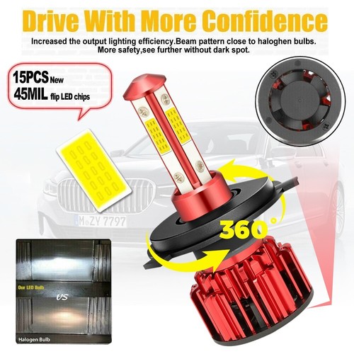 9003 H4 LED Headlight Bulbs Kit 10000W 1000000LM Hi/Lo Beam Super Bright White - Picture 10 of 12