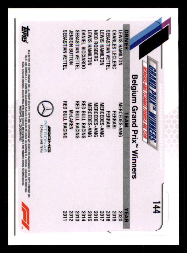 2021 Topps Chrome Formula 1 #144 Lewis Hamilton/Grand Prix Winners - Image 2 of 2
