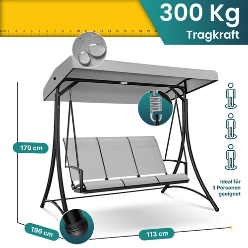 KESSER® Hollywoodschaukel Gartenschaukel mit Sonnendach 3er Schaukelbank 300kg - Bild 5 von 41
