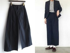 Womens Margaret Howell MARGARET HOWELL Cotton Oxford Tuck Pants Wide Pants 0 Nav