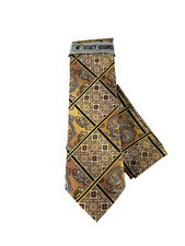 Stacy Adams Men's Tie Hanky Gold Champagne Brown Plaids Paisley Microfiber 3.25"