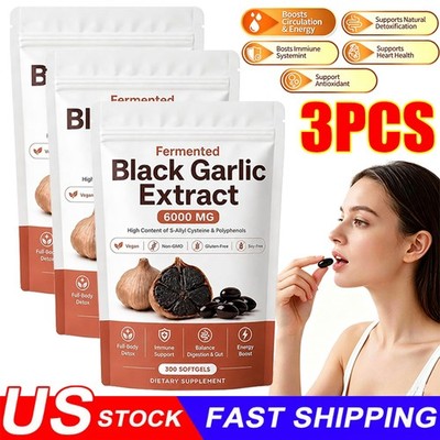 3X Black Garlic Extract 6000mg Softgels (300 Count) Odorless Aged Garlic Extra