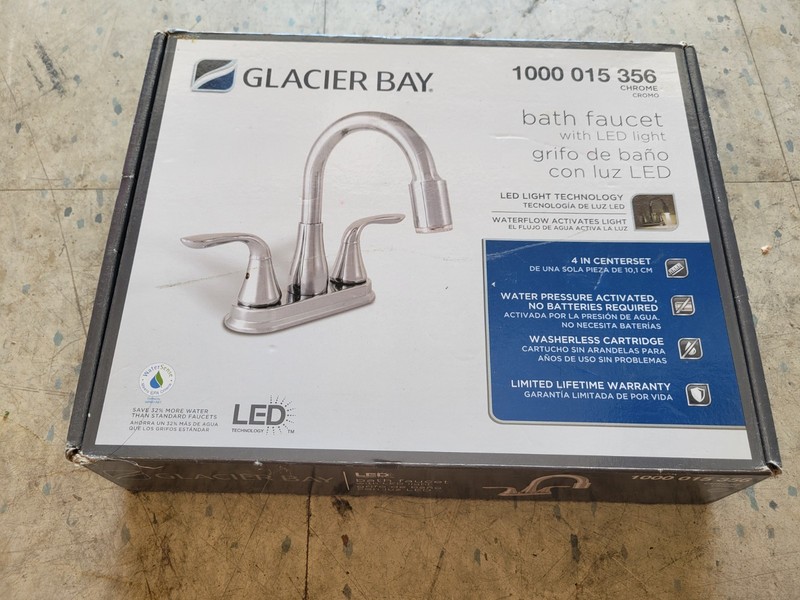 Glacier Bay 100 015 365 Chrome Bath Faucet with LED Light NEW Open Box