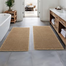 Set of 2 Waffle Bathroom Runner Rugs, Boho Bath Rugs Non Slip Washable, Super...