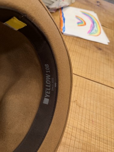 Yellow 108 Fedora Tan/Beige 100% Wool Hat Size Large- Boho Western USA Made - Picture 6 of 8