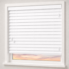 White Faux Wood String Venetian Blind 50mm Slat Made To Measure Smooth/Woodgrain