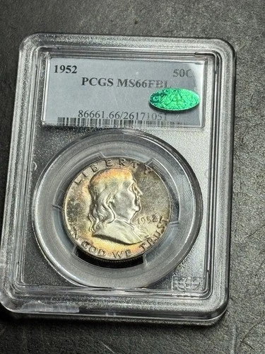 1952 P Franklin Half Dollar PCGS MS66 FBL CAC Stunning Toned Toning Coin (3637)
