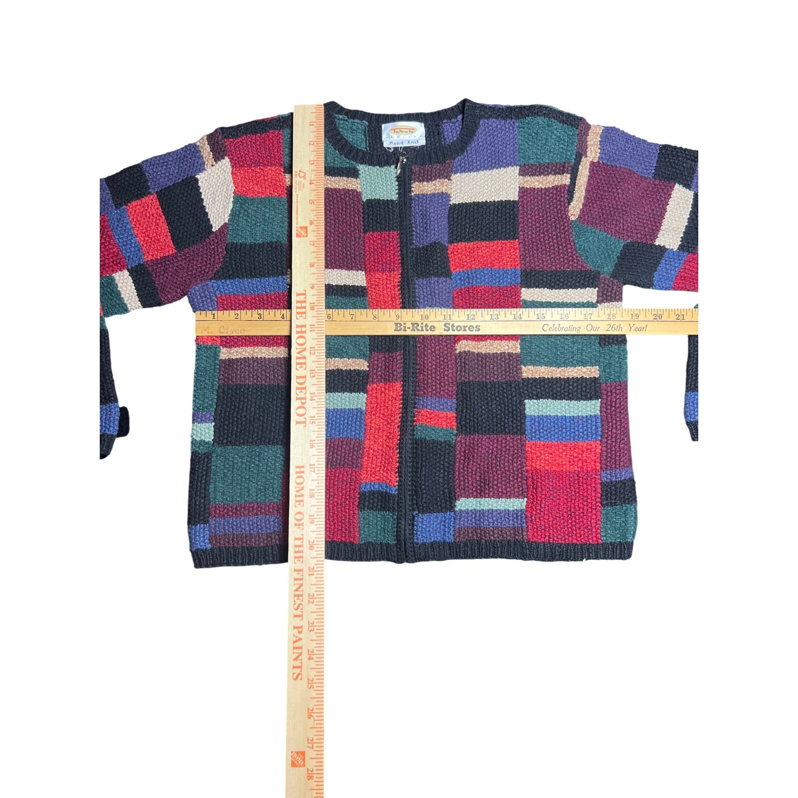 Talbots Hand Knit Patchwork Zip Front Cardigan Sw… - image 2