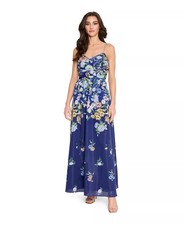 Tahari ASL Women's Printed Sleeveless Ball Gown Navy Floral Size 14 $299