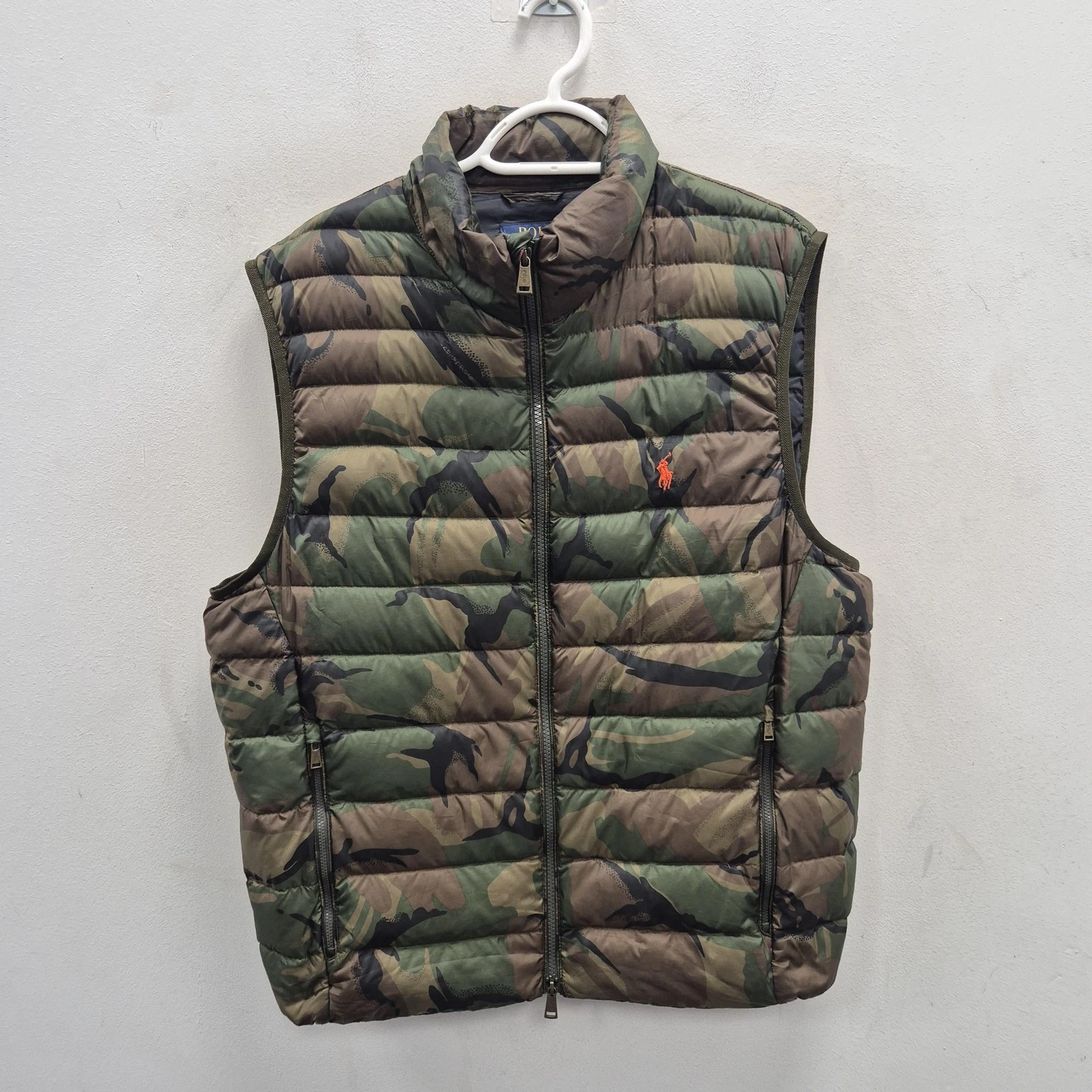 Polo Ralph Lauren Waistcoat Mens XL Green Camo Down Quilted Puffer Gilet Zip