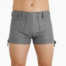Real Leather Men's Shorts Double Zip Leather Casual Biker Shorts Clubwear