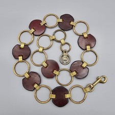 Etienne Aigner Belt Oxblood Leather Links Metal Rings Gold 32" in Gold Tone VTG