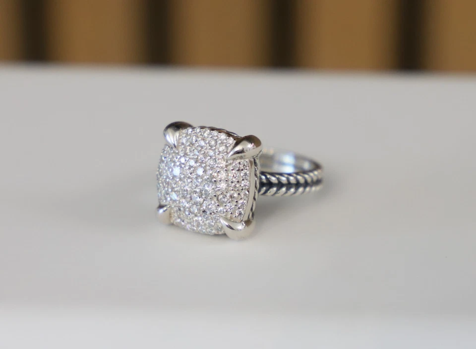 Anillo para mujer David Yurman plata de ley 14 mm Chatelainne pavé diamantes talla 7 Foto 4 de 4