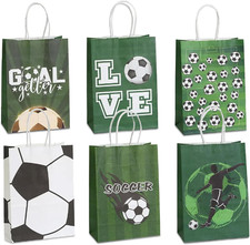 24Pcs Soccer Party Favor Paper Bags,Goodie Snack Bag for Team with Handles,Socce