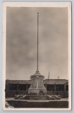 RPPC Postcard War Memorial Cenotaph Tall Flagpole Wreaths School?