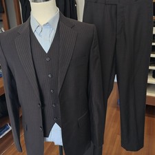 Bespoke 3 Piece Brown Suit 38r 32x31 3 Button Flat Front
