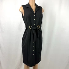 Shelby & Palmer Black Collared Sleeveless Button Up Waist Tie Sheath Dress Sz 10