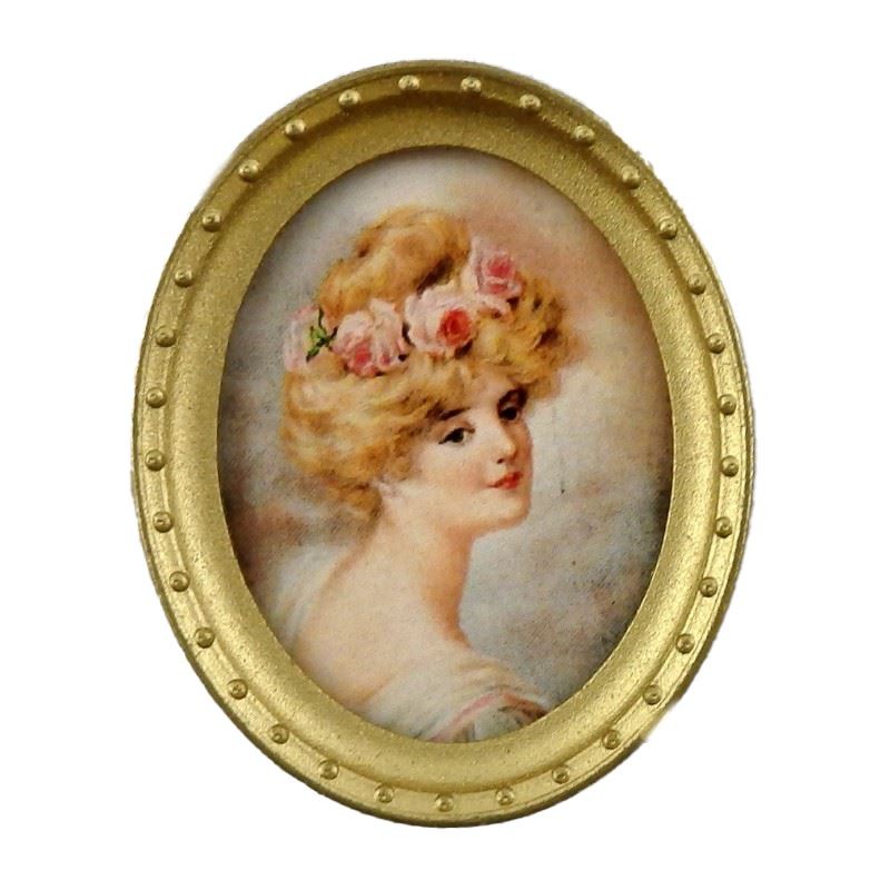 Melody Jane Dolls House Miniature Lady Portrait Picture in Oval Gold Frame B