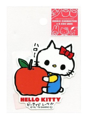 SANRIO Sticker Hello Kitty Holding Red Apple B-Side Label Japan WATERPROOF