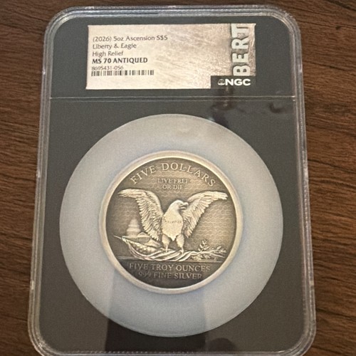 5 Ounce .999 Silver (2026) Ascension Liberty and Eagle NGC MS-70 Antiqued. #056