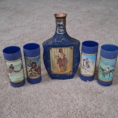 Jim Beam's Choice 70s Indian Maiden  Bottle Decanter Set with 4 Matching Glasses