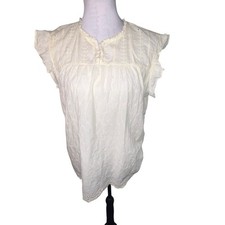 Liv Los Angeles ruffle neckline pleated back, babydoll tunic womens S blouse ￼