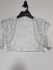 David's Bridal White Bolero/Bridal Jacket US Size 18 Lace Beaded