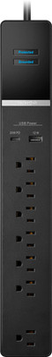Rocketfish- 7-Outlet/1-USB/1-USB-C 2160 Joules Surge Protector Strip - Black