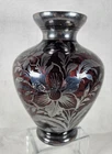 Vintage Murano Purple Glass Vase w/ Silver Overlay Floral Italy Label 1950's