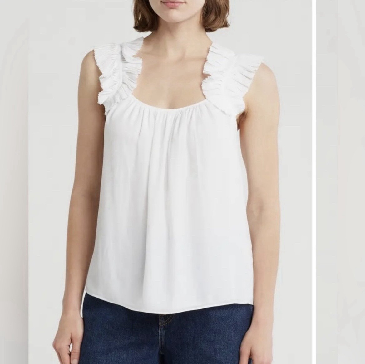 New (no Tags) Ramy Brook Leah Ruffle Strap White Fully Lined Tank Top - Large