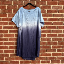 Talbots French Terry Dip Dye T-Shirt Dress Lakeside Blue Shift Pocket Size 1X NE