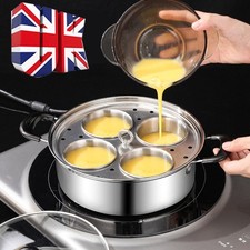 Egg Poacher Poached Egg Maker Pot Egg Poaching Pan 4 Bowls Stainless Steel UK