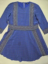 Madewell 100% Silk Blue Printed Mini Dress Bohemian Geometric Pattern