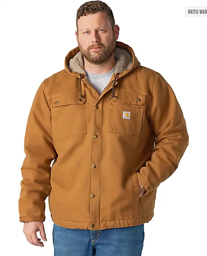 Carhartt Mens Washed Duck Bartlett Jacket Brown Sherpa Lined Work Coat video thumbnail
