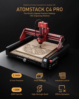 ATOMSTACK C4 Pro 4-Achsen CNC Fräse, 200W Spindel, Tischtop Schneide & Fräsmasch