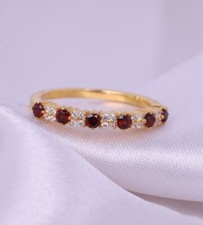 Natural Garnet Half Eternity Wedding Band Ring Silver Yellow Gold Plated Ring