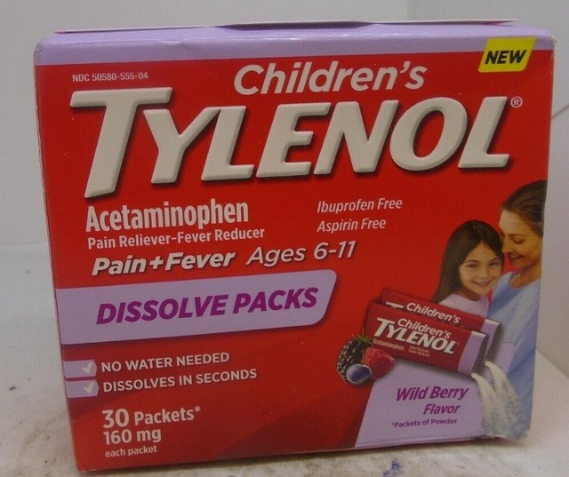 Children's TYLENOL Pain Fever Dissolve 30 Packets Wild Berries for sale