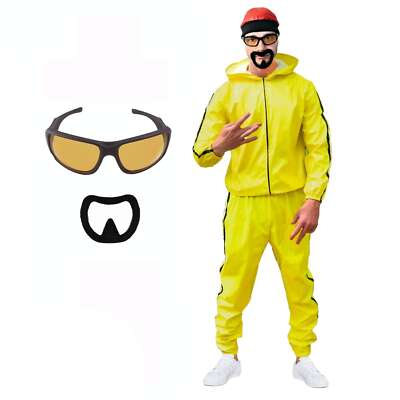90s 00s Ali G Rapper Fancy Dress Gangster Costume Hooded Tracksuit Beard  Glasses UK
