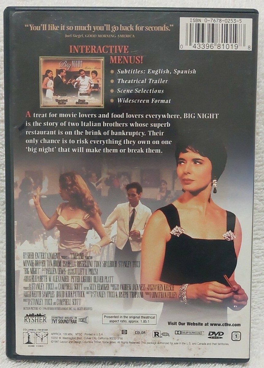 Big Night (1998 Columbia/Tri-Star, R, ) Isabella Rossellini