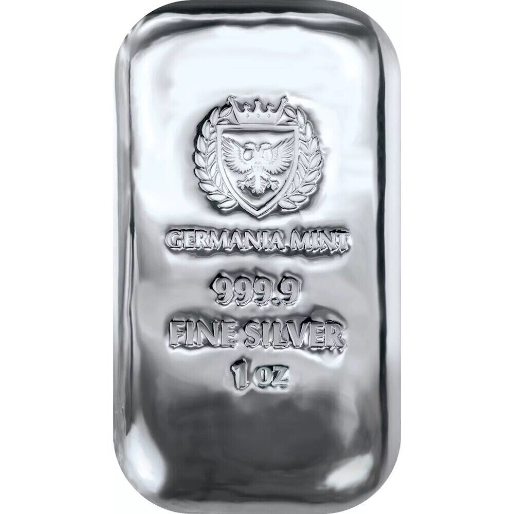 銀製バー 999.9 1000g Germania Mint 1 oz Cast .9999 Fine Silver Bar - New In Stock | eBay