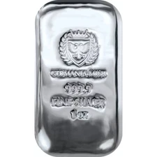 Germania Mint 1 oz Cast .9999 Fine Silver Bar - New In Stock